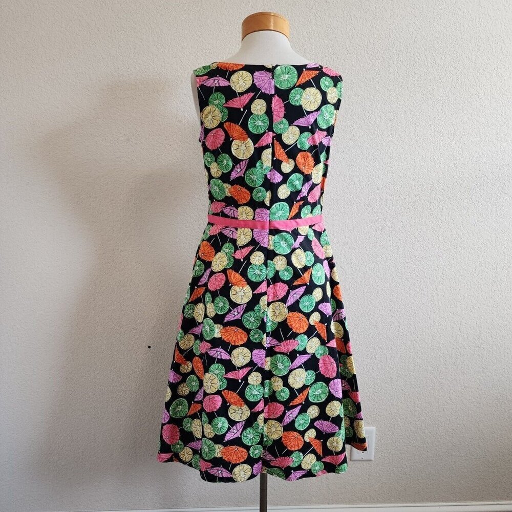 Vintage Requirements Cocktail Umbrella Lemon Lime Novelty Fit Flare Dress 8/S - Picture 5 of 11